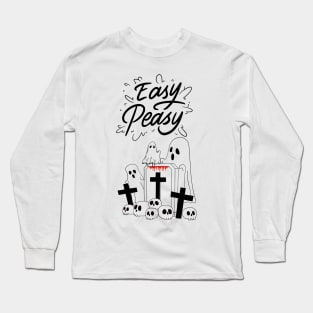 Easy Peasy Ghost Family Visiting Cemetery Halloween Long Sleeve T-Shirt